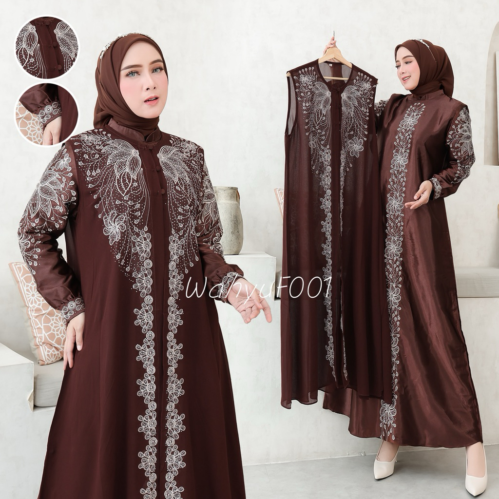 One Set Gamis Pesta Ceruti Premium Bordir Payet – Inner Satin Kristal Outer Ceruti (M–XXXL)