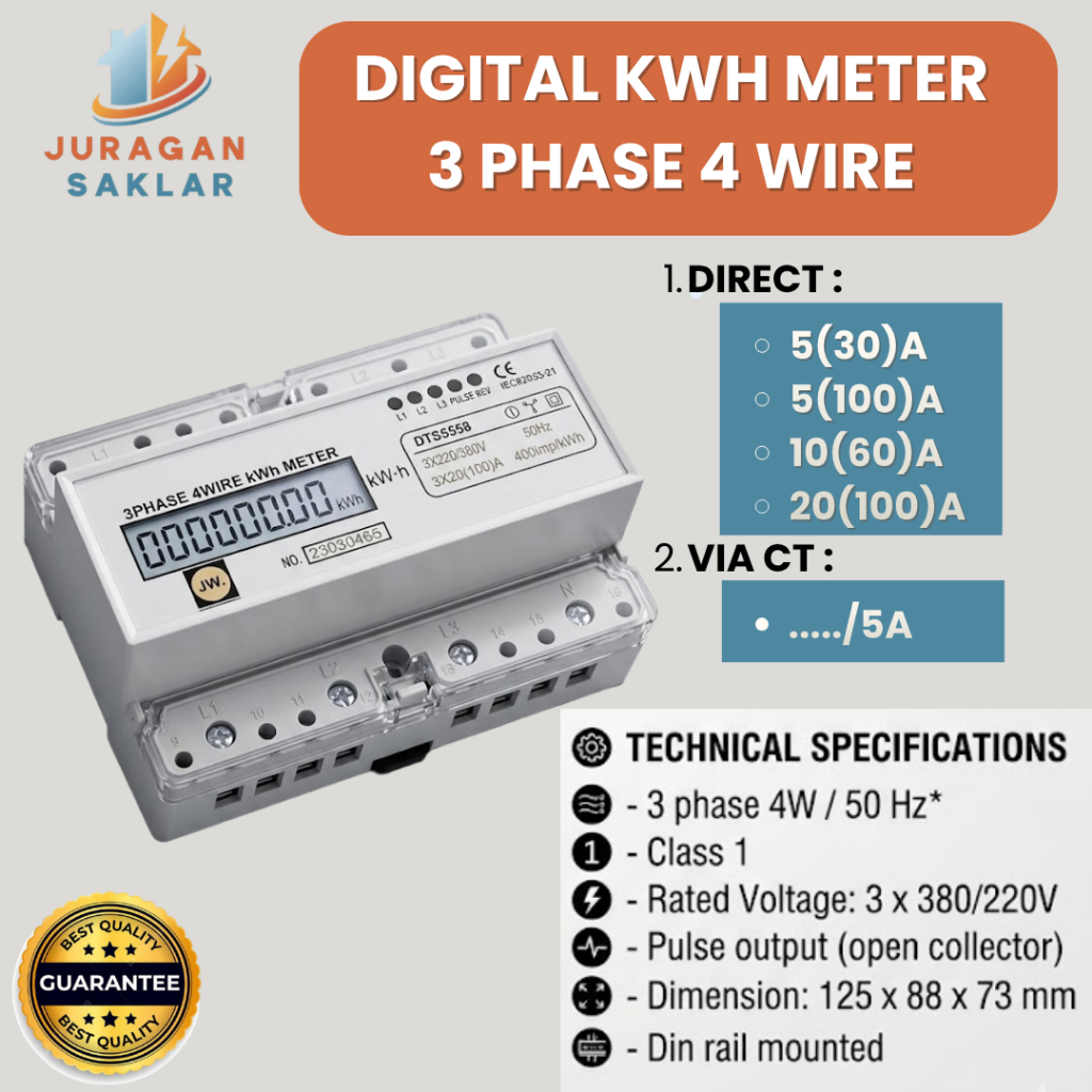 KWH Meter Digital 3 Phase Din Rail KWH Watt Hour Din Rail Energy Meter LCD 220V AC
