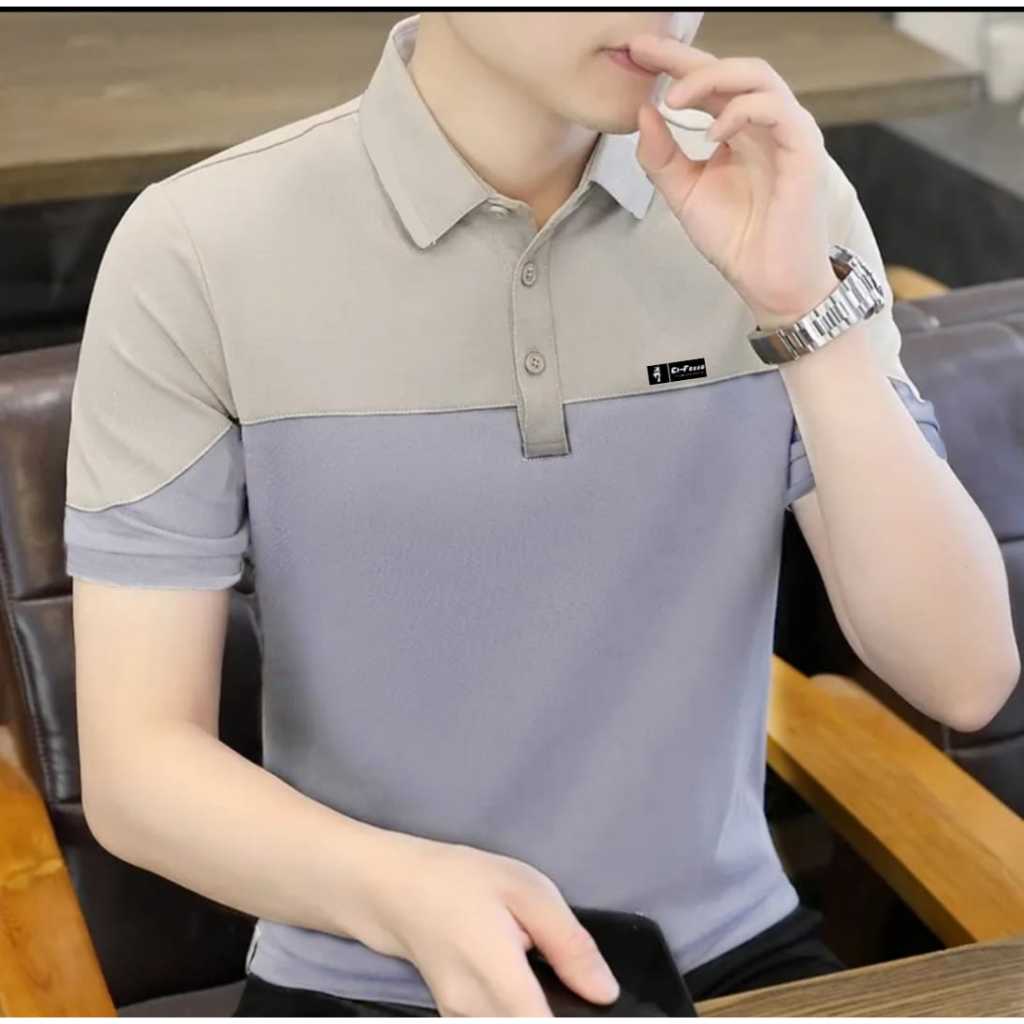 KAOS KERAH PRIA LENGAN PENDEK KEKINIAN MODEL KOMBINASI BAJU COWOK BERKERAH TSHIRT STYLE KOREA  ELFAZ