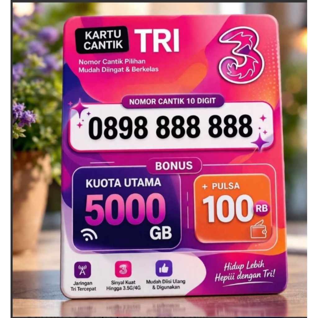 promo spesial kartu Perdana TRI 10digit dengan nomor cantik bonus kuota 5000gb masa aktif 1tahun