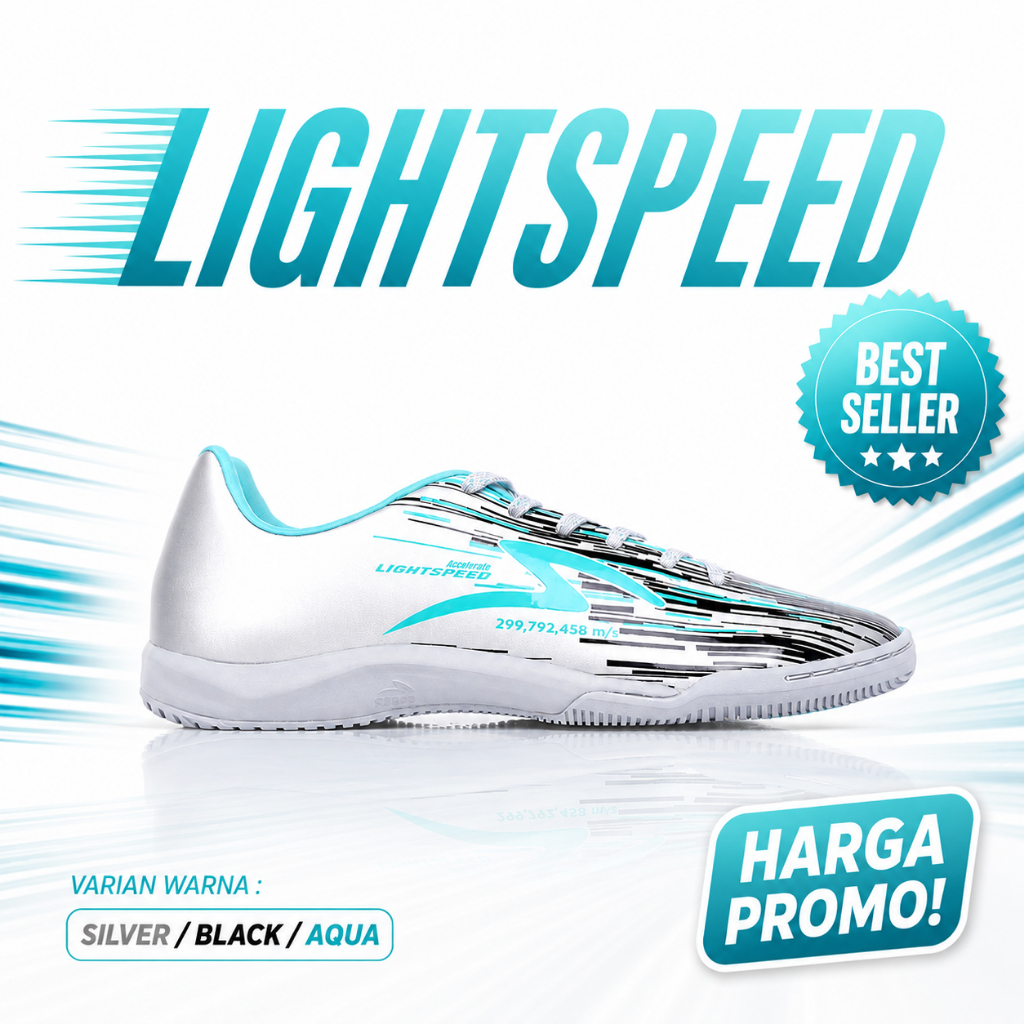 SPECS Sepatu Futsal Lightspeed Reborn Accelerator IN - Silver/Black/Aqua