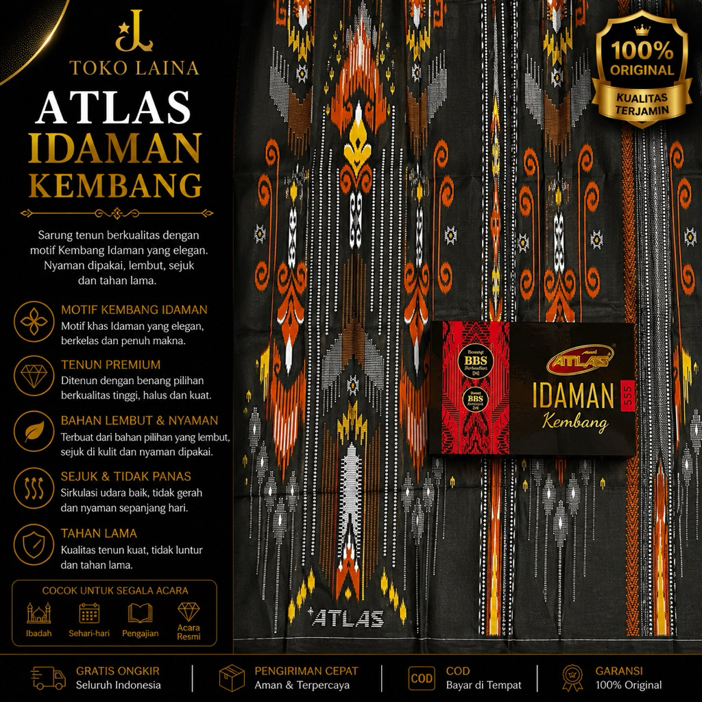 Sarung Atlas Idaman Kembang GOLD Motif BHS