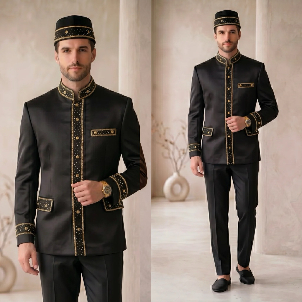 Beskap bapak besan jumbo pengantin | Beskap basofi bapak pengantin hitam lengkap 1 set