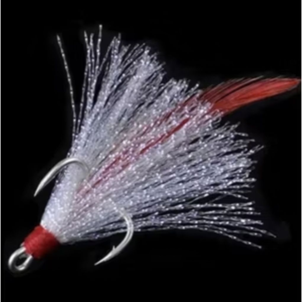 TRIBLE HOOK 1/0 LENGKAP BULU AYAM & BULU MUTIARA SIAP PAKAI. UMPAN TENGGIRI/ AKSESORIS SPOON UMPAN T
