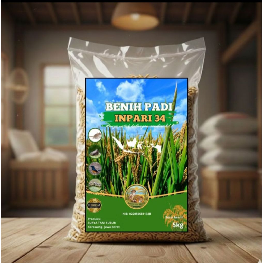 BENIH PADI UNGGU INPARI 34 ORIGINAL TONASE TINGGI DAN TAHAN HAMA KEMASAN 5KG