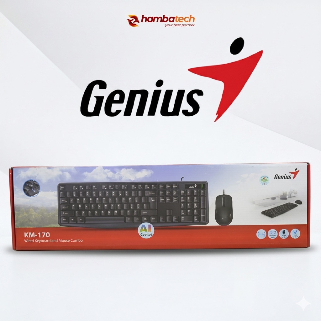 Keyboard Mouse Genius KM 170 AI USB | Wired Keyboard & Mouse Combo AI USB | Hamba Tech