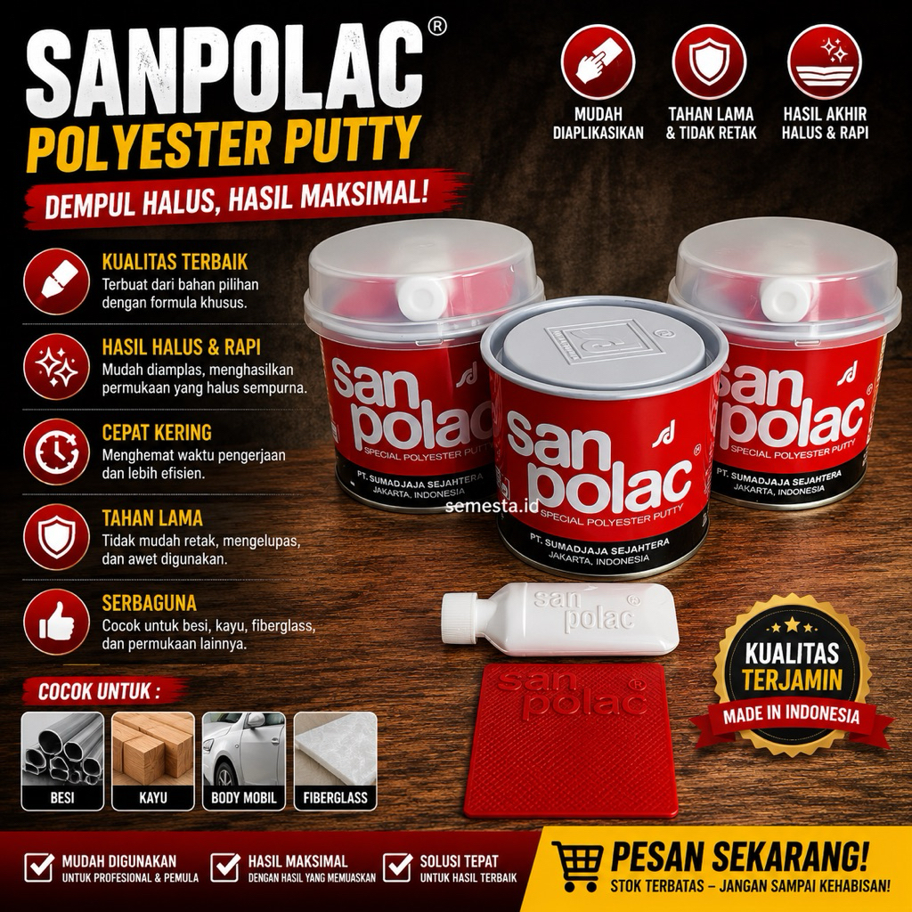 San Polac Kecil 250gram + Obat | Dempul Mobil Motor Kapal Besi Kayu Plastik | Dempul Sanpolac 250g S