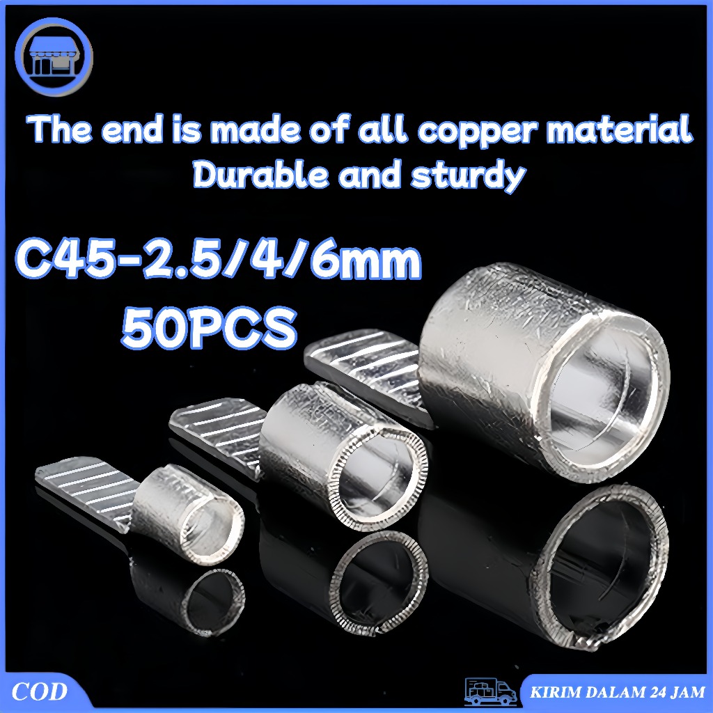 50Pcs Skun Tusuk Pin Gepeng C45 C-45 Sekun Kabel Terminal Wire Cable Connector Non Insulated