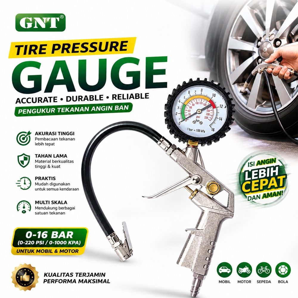 PROMO Tekiro Tyre Inflator Preasure Gauge 3 In 1 Isi Angin Ban Mobil Motor Tyre Gauge Termurah Berku