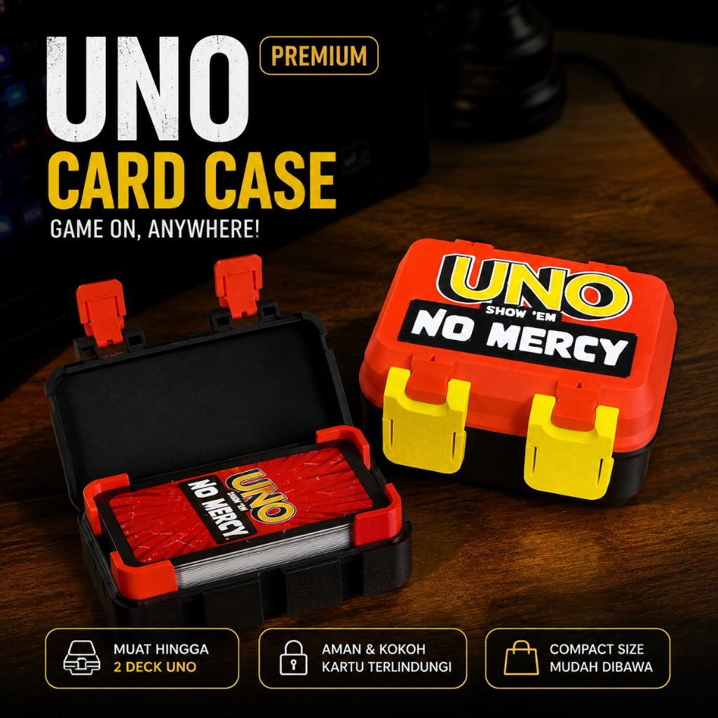 UNO Box Holder 3D Print Muat 3 Set Kartu UNO No Mercy Organizer Tempat Kartu UNO Premium