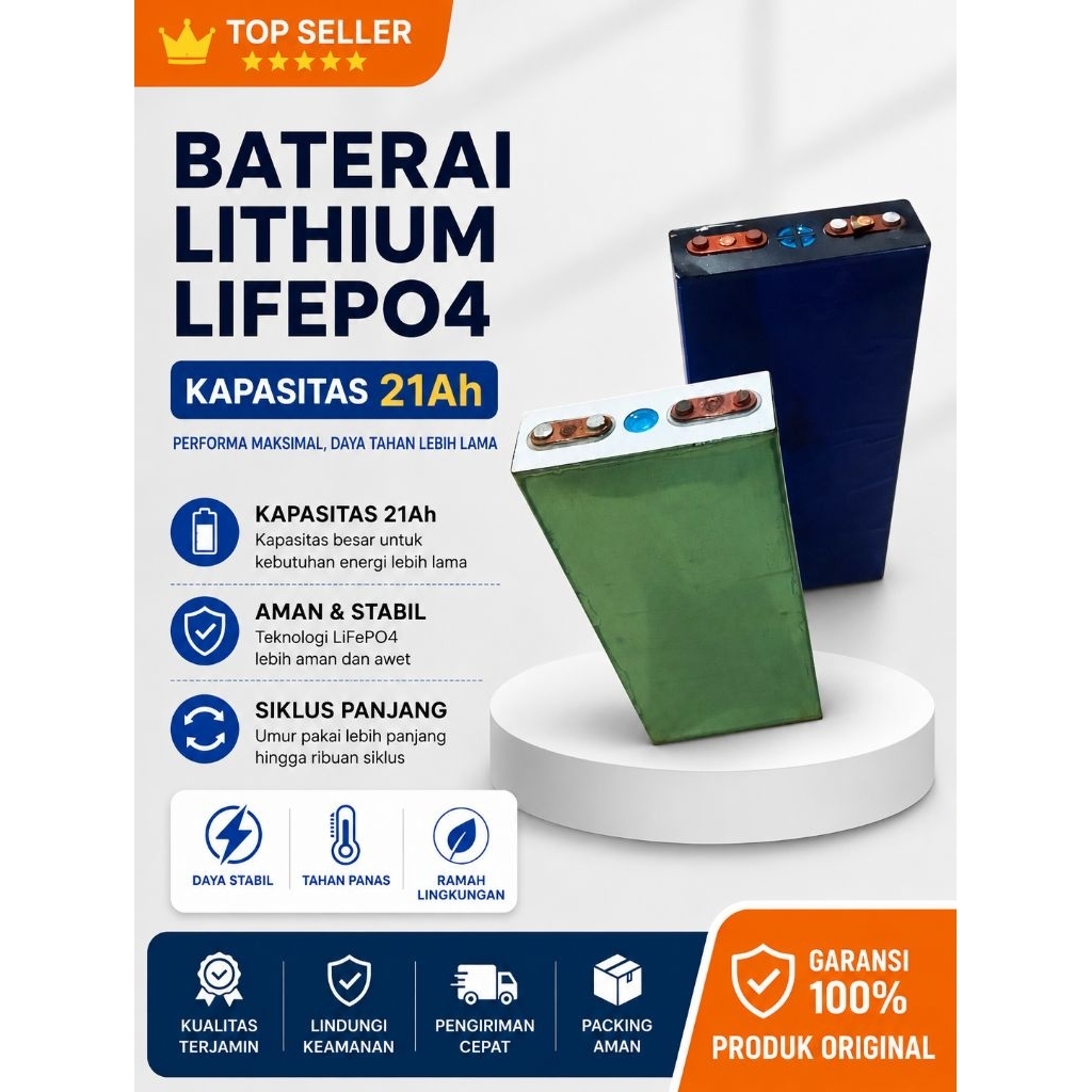 Lifepo4 21ah 22ah baterai prismatik