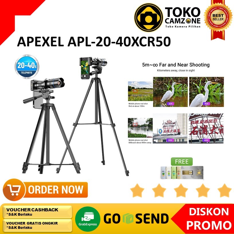 APEXEL Lensa Tele Smartphone Monocular Telephoto 40X with Tripod - APL-20-40XCR50 - Black