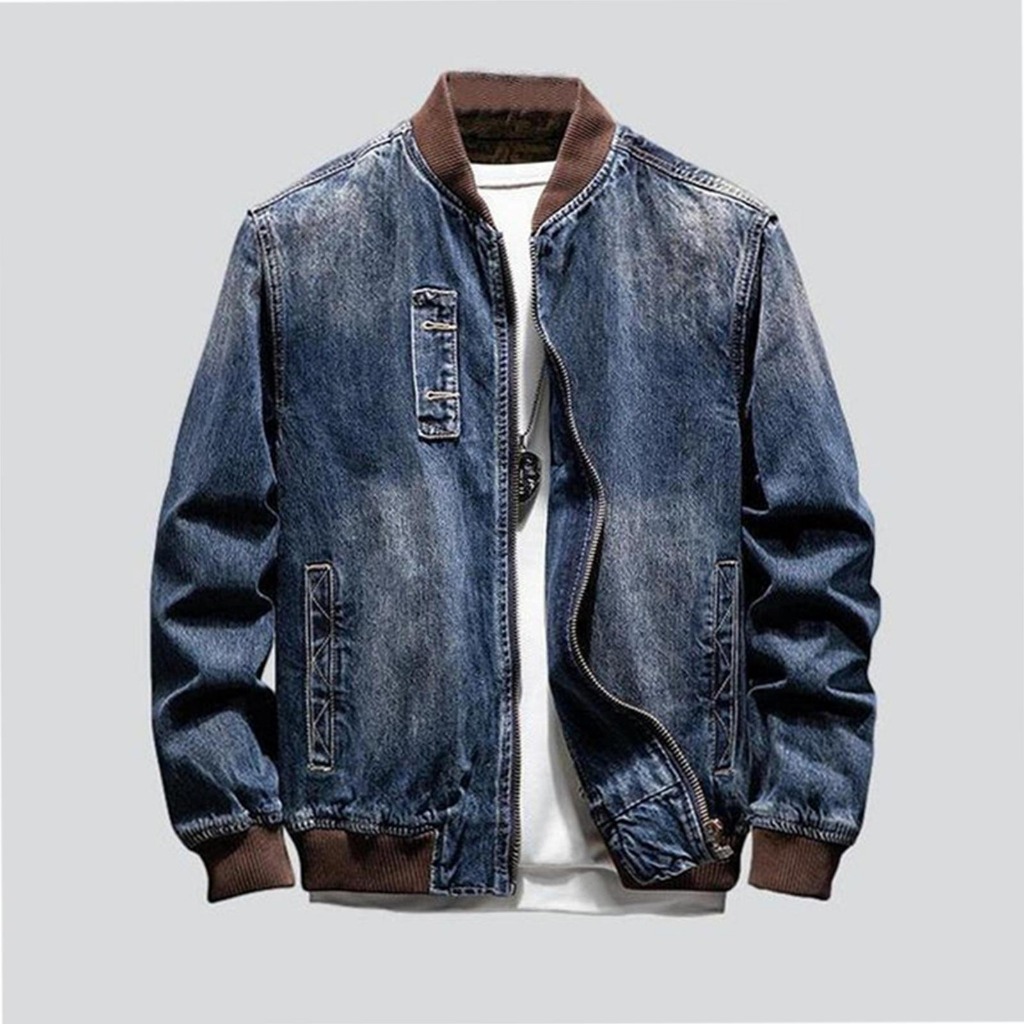 JAKET BOMBER JEANS KOMBINASI POLOS COKLAT || JACKET CASUAL PRIA DISTRO