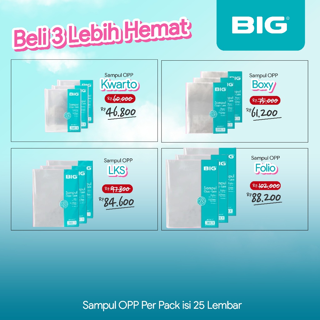 BIG Paket Bundling 3 Pak Sampul Buku OPP Plastik Lebih Tebal 50 Micron Lebih Hemat