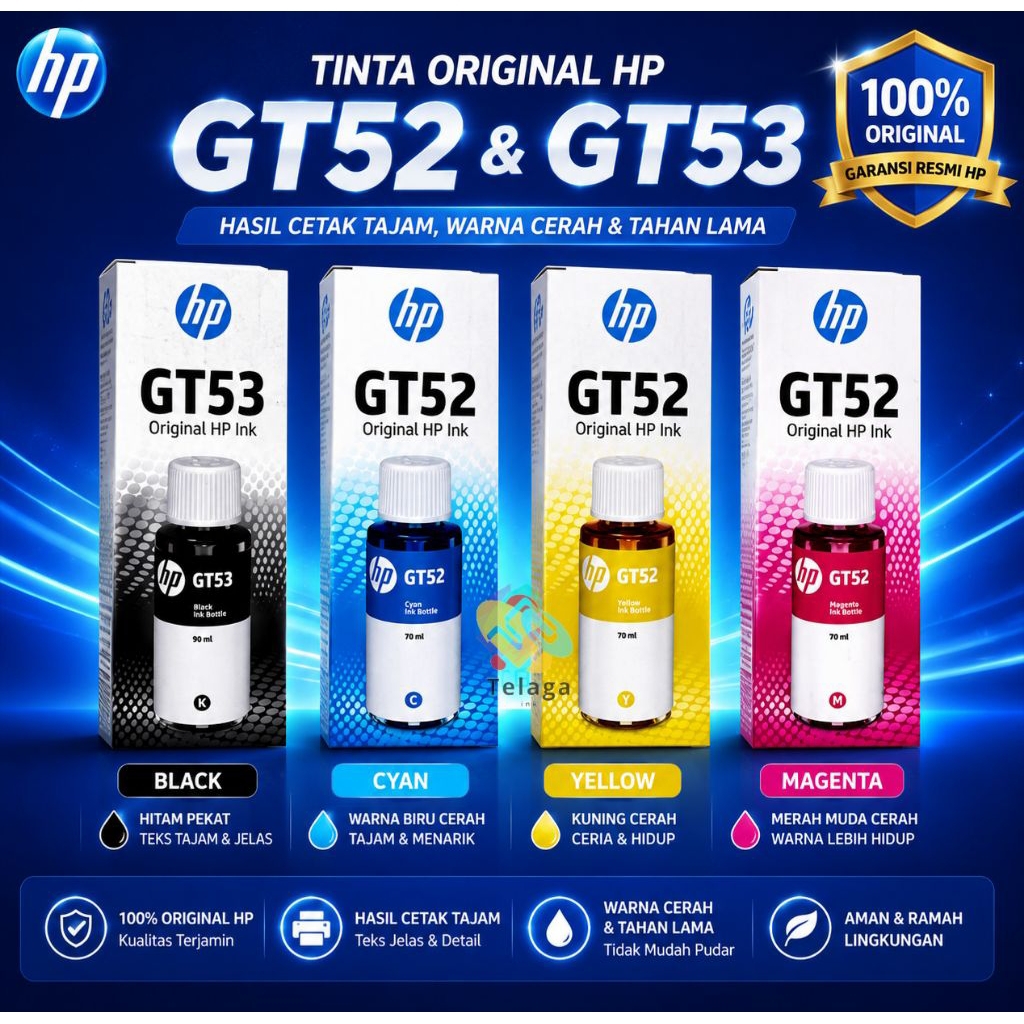 1 SET (4pcs) TINTA HP GT52 FOR PRINTER  HP 515,616, 415,115,315 ORIGINAL