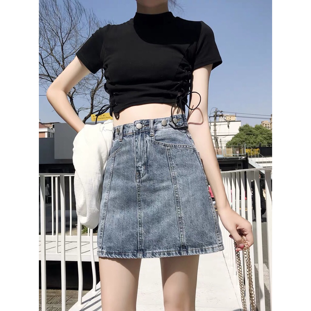 Rok jeans high waist A-Line korean style