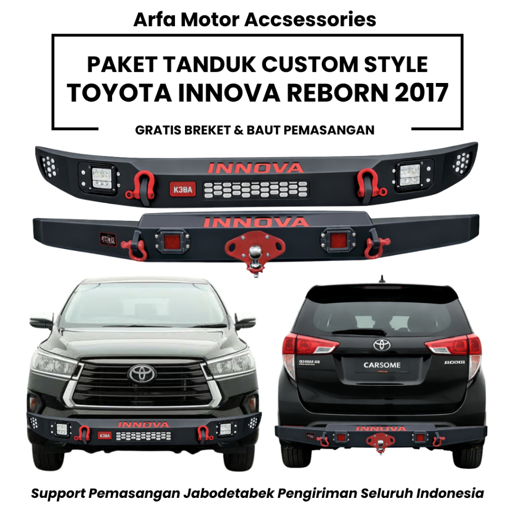 Paket tanduk depan towing belakang innova reborn 2017 custom pengaman pelindung bemper anti karat