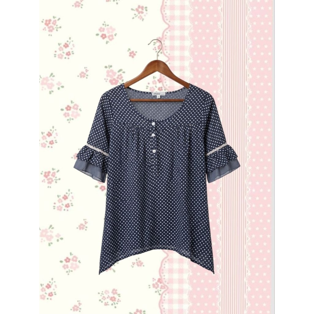 Liz Lisa Kawai Ruffle Hand Polkadot Baby Doll Assymetrical Top Harajuku Style