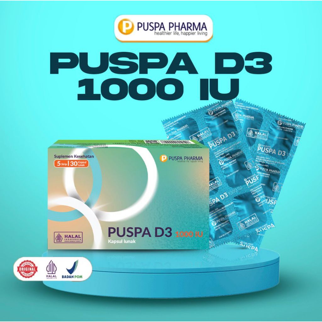 Puspa D3 1000 - Vitamin D3 1000 IU - isi 30 soft capsule - Bpom & Halal
