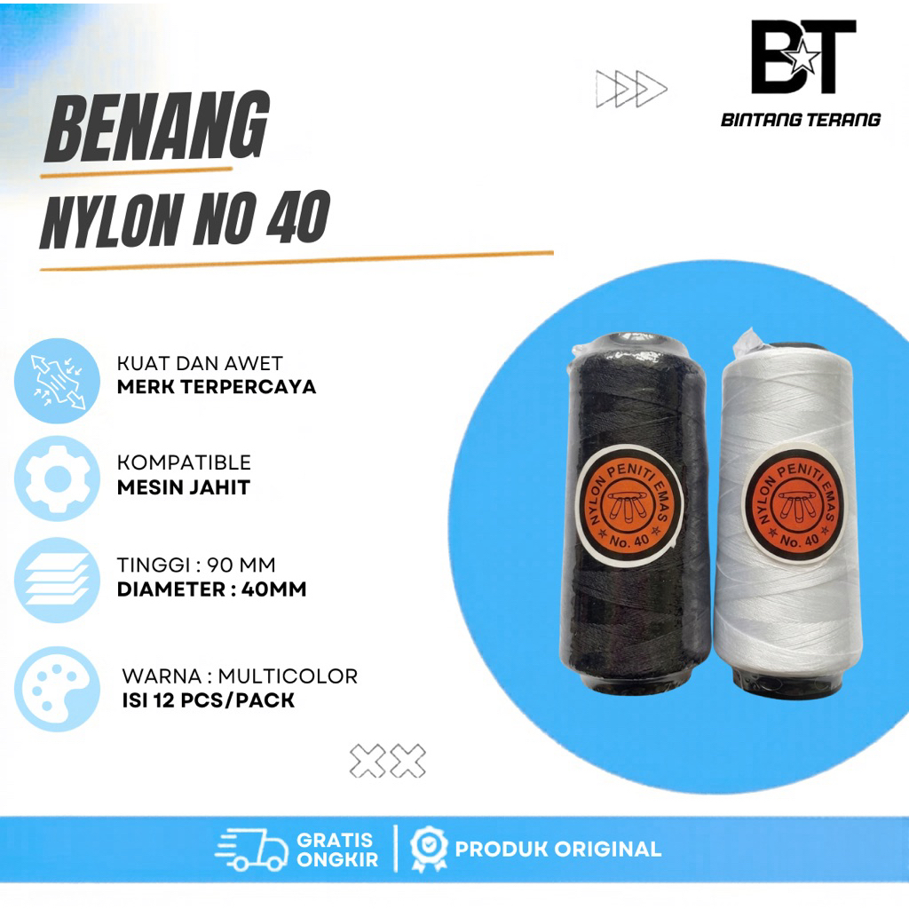 Benang Nylon Peniti Emas No. 40 - Benang Sol Sepatu Tas Kulit Kuat ulet
