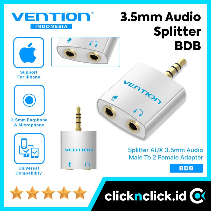 VENTION BDB - Splitter Audio Jack 3.5mm Male to 2x 3.5mm Female Headset Headphone Earphone Microphon