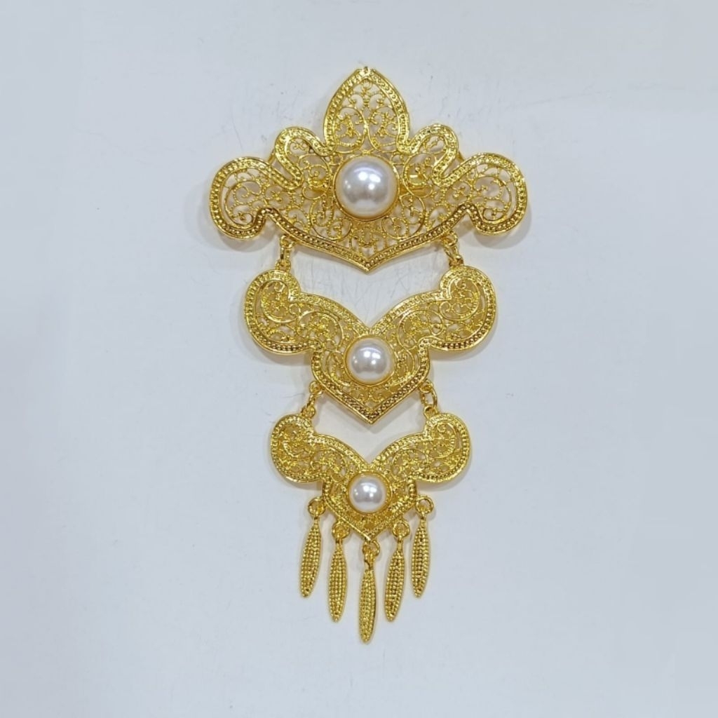 Jawelry36 Bros Pin Brooch Susun Tiga Adat Kebaya KutuBaru Kuning Putih Permata Polos Hijab Pesta Pen