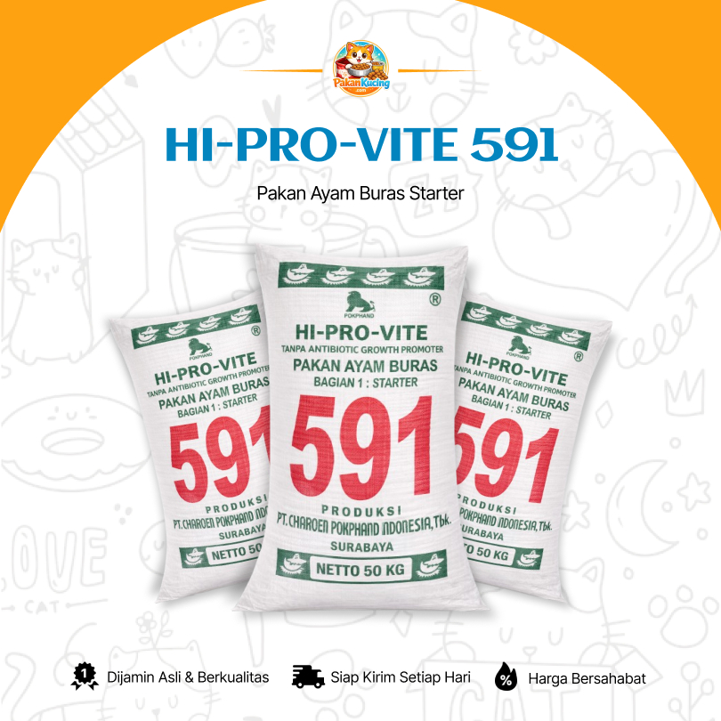 HI-PRO-VITE 591 Crumble | Pakan Ayam Buras / Bangkok / Kampung / Hobi Starter | 20KG - 50KG | PakanK