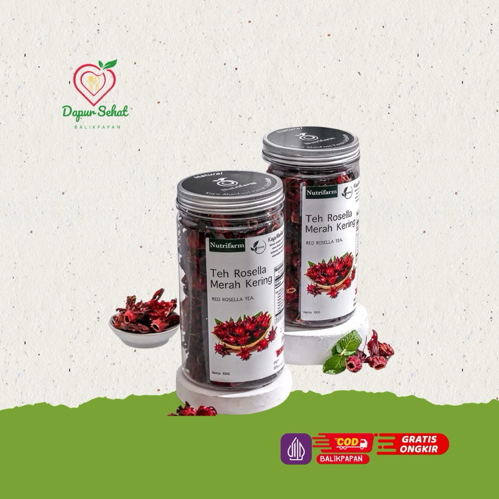 NUTRIFARM TEH ROSELLA MERAH KERING 100g / Teh bunga rosella / rosella kering / COD Balikpapan Rosell