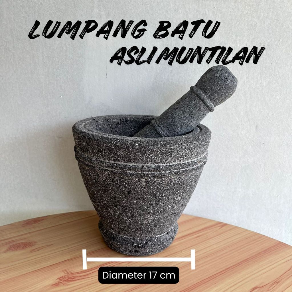 Lumpang Batu Ukuran 17cm Asli Muntilan Halus & Tahan Lama – Anti Retak + Alu