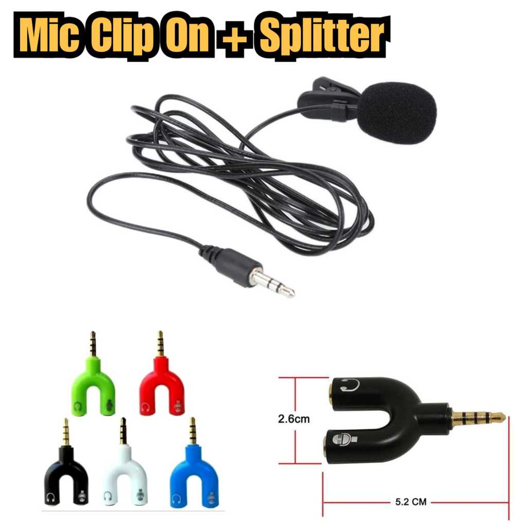 Mic clip on plus splitter audio Mic Hp Mic external plus splitter sepaket Mic tambahan Hp Mic luar M
