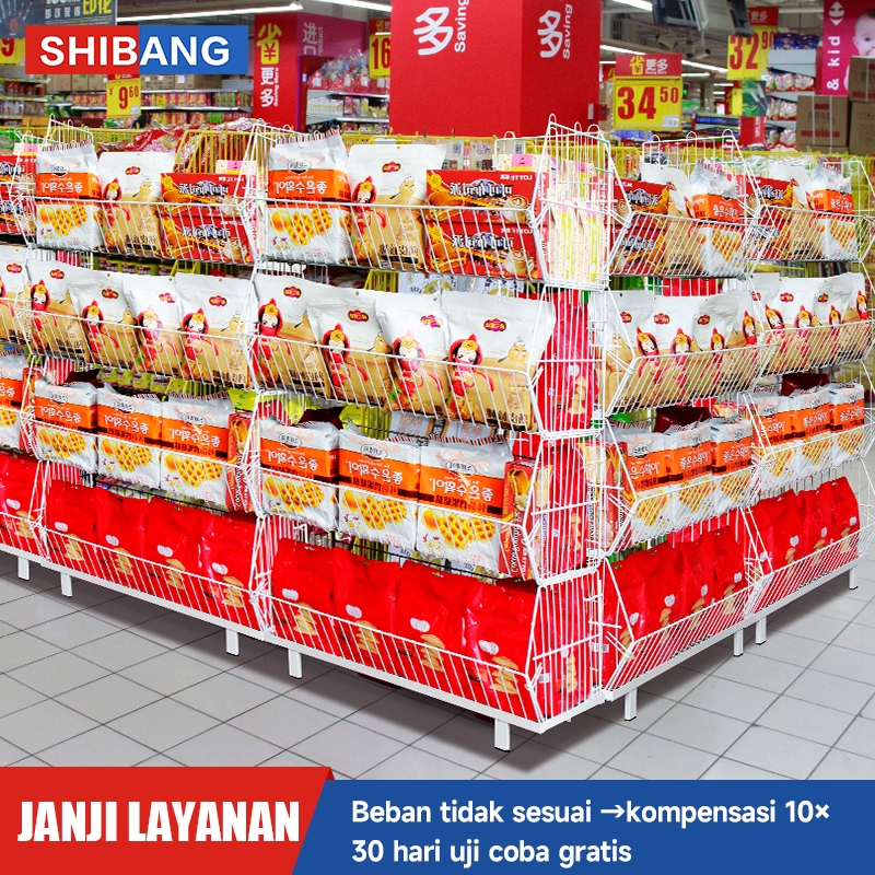 SHIBANG Rak Gawang Sembako 4 Tingkat Putih Keranjang Miring Kapasitas 30kg 42.8x33x150cm Rak Besi Se