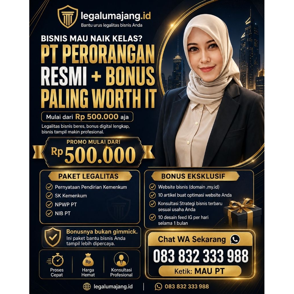 Jasa Pembuatan PT Perorangan, Jasa Pendirian PT Perorangan, Jasa Legal, Jasa Website, Aman, Berizin