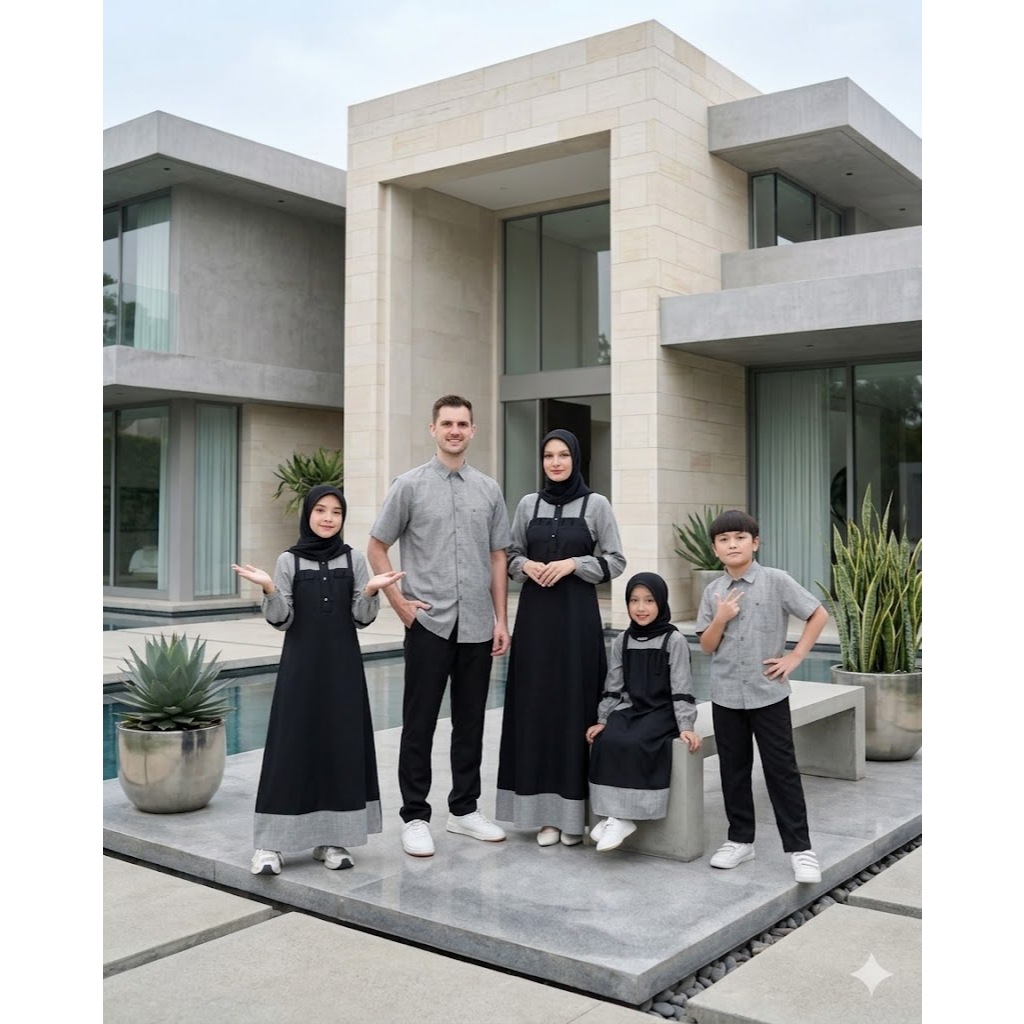 ETHICA SARIMBIT LEBARAN SET KELUARGA ELFA 316 IRON BLACK - BAJU BUSANA MUSLIM PSANGAN GAMIS DRESS WA