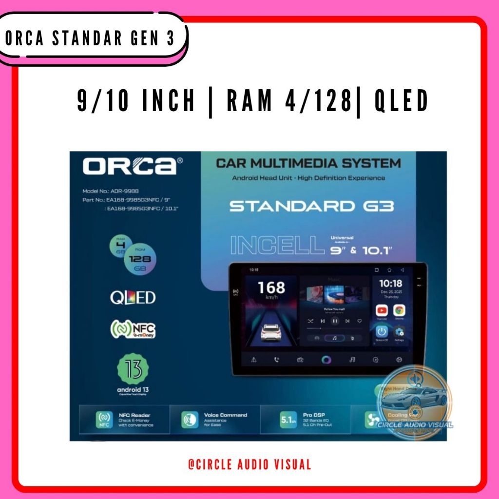 HEAD UNIT ANDROID ORCA ADR-9988 9&10 INCH ORCA STANDAR GEN 3