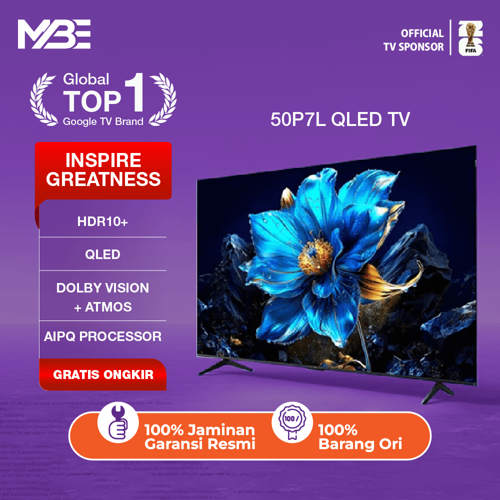 TCL 50P7L / P7L Premium QLED 4K UHD Smart Google TV 50 Inch | ONKYO 2.0CH - Dolby Vision Atmos - TCL