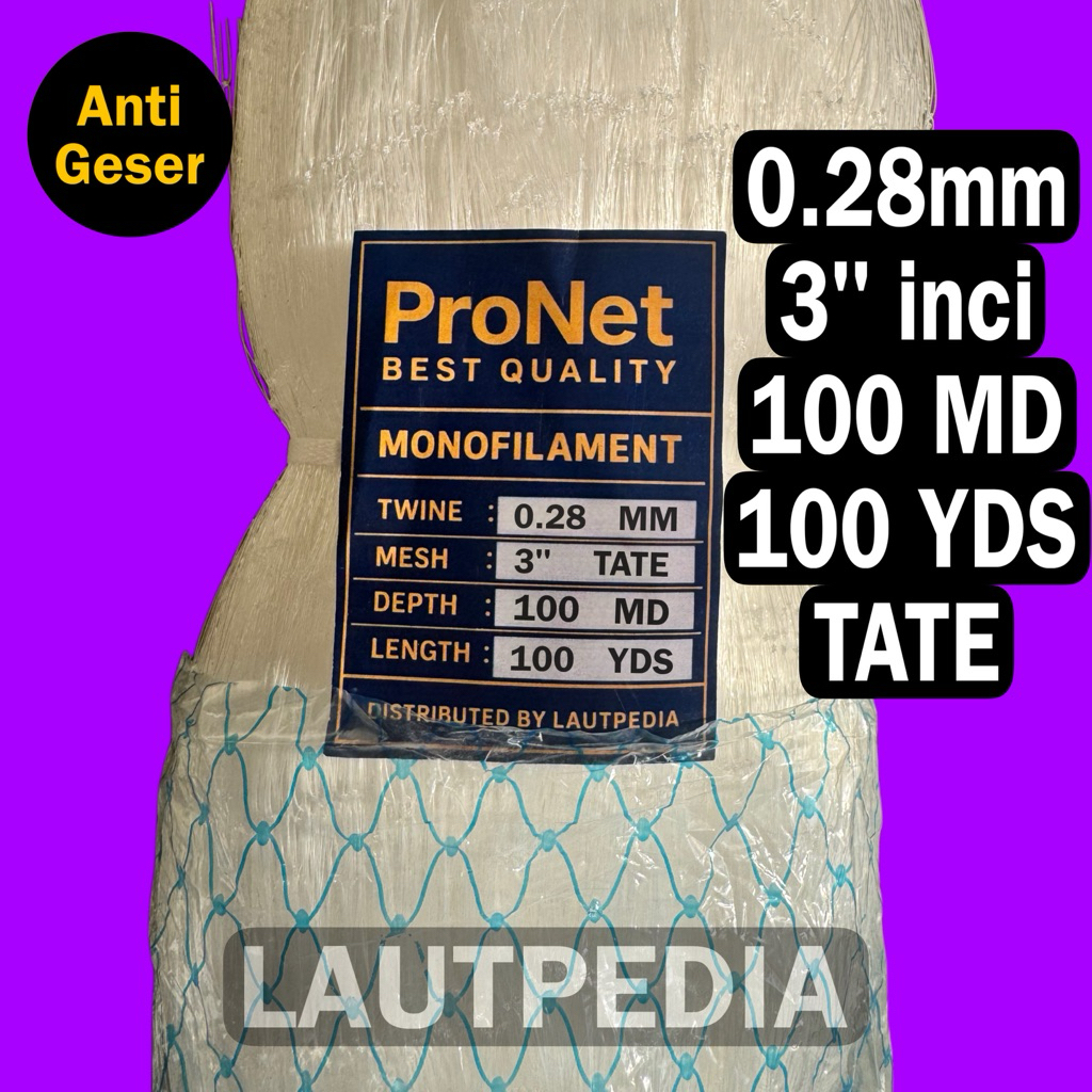 Jaring ikan 0.28 3 inci 100x100 TATE - PRONET