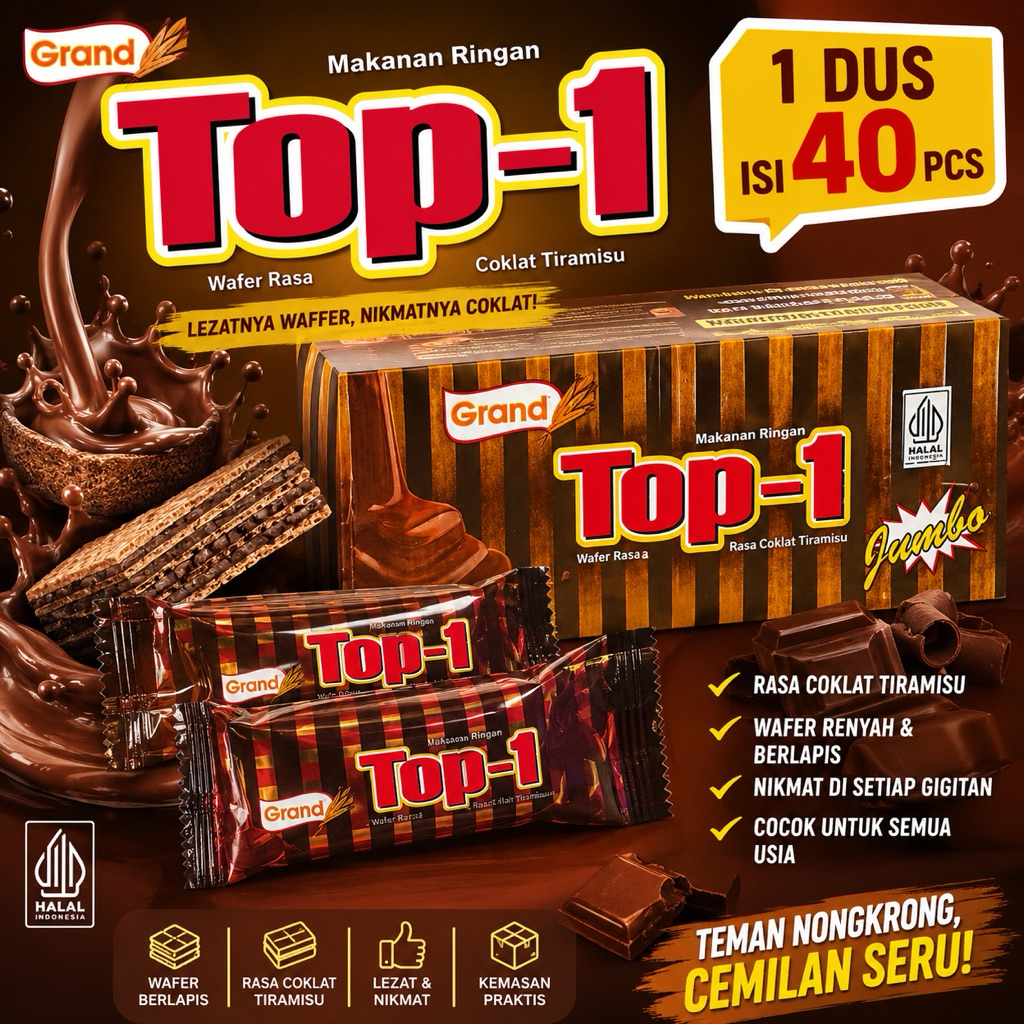 (1 DUS) SNACK TOP 1 JUMBO TOP-1 JUMBO COKLAT BERHADIAH UANG ISI 40 PCS