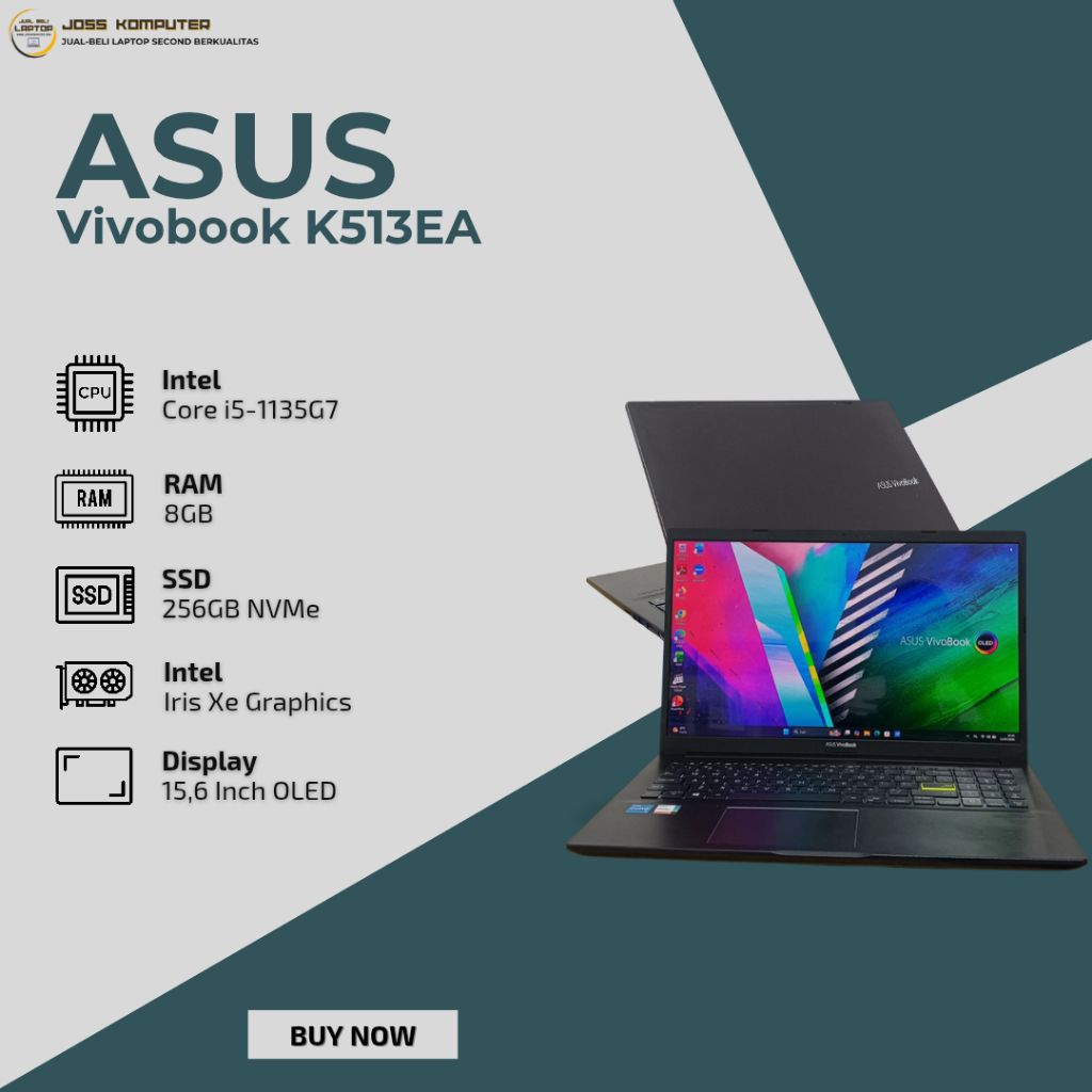 ASUS VIVOBOOK K513EA INTEL CORE I5-1135G7/ RAM 8GB/ SSD 256GB NVMe/ 15,6" OLED/ KEY BACKLITE