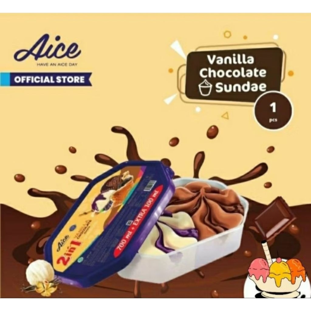 Ice Cream AICE 2 IN 1 800ml VANILLA COKELAT SUNDAE