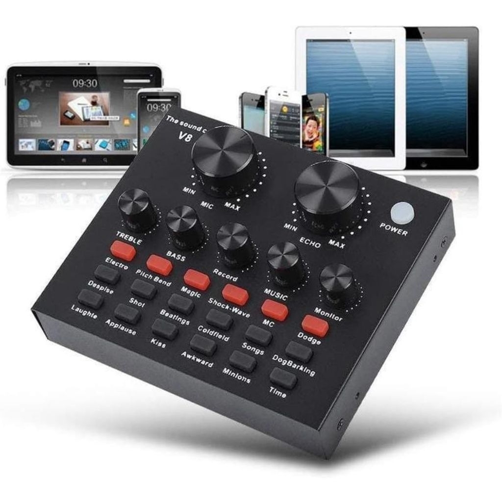 Soundcard V8 MKC Kimiso alat streaming dan karaoke dengan fitur lengkap- Efek Suara Elektronik, Kont