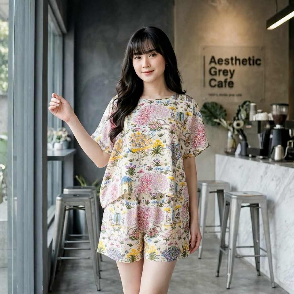 ELESTE - ONESET CROP CELANA PENDEK Setelan Baju Tidur Rayon Premium