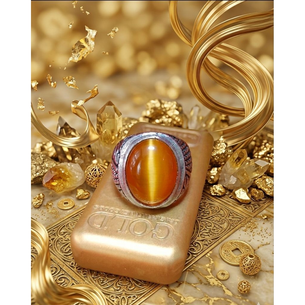 cincin batu akik cat eye yellow golden 18m mban ALPAKA SUPER