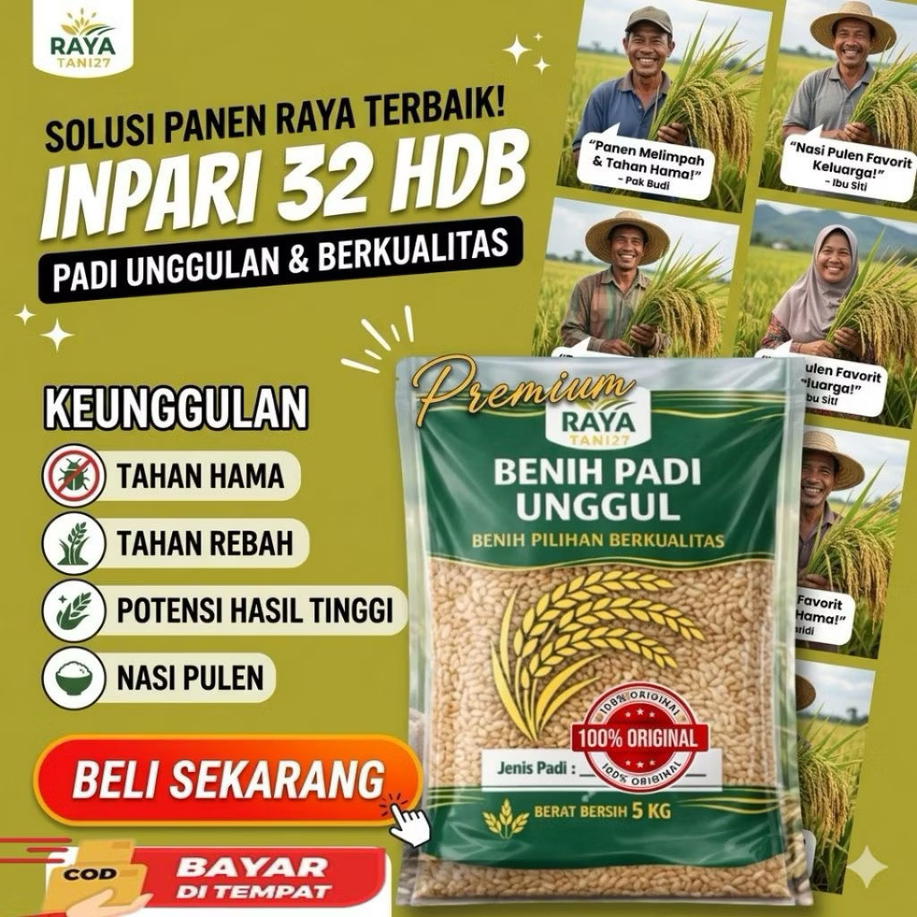 benih padi Inpari 32 HDB 5kg asli bibit padi tahan hama hawar daun produktivitas tinggi panen melimp
