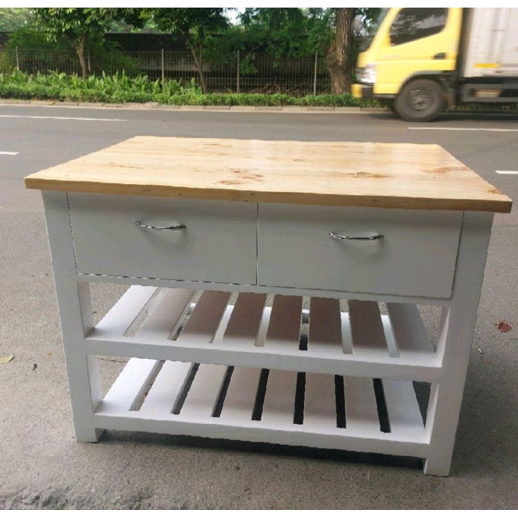 MEJA DAPUR PAKE LACI / MEJA SERBAGUNA BAHAN KAYU JATI BELANDA