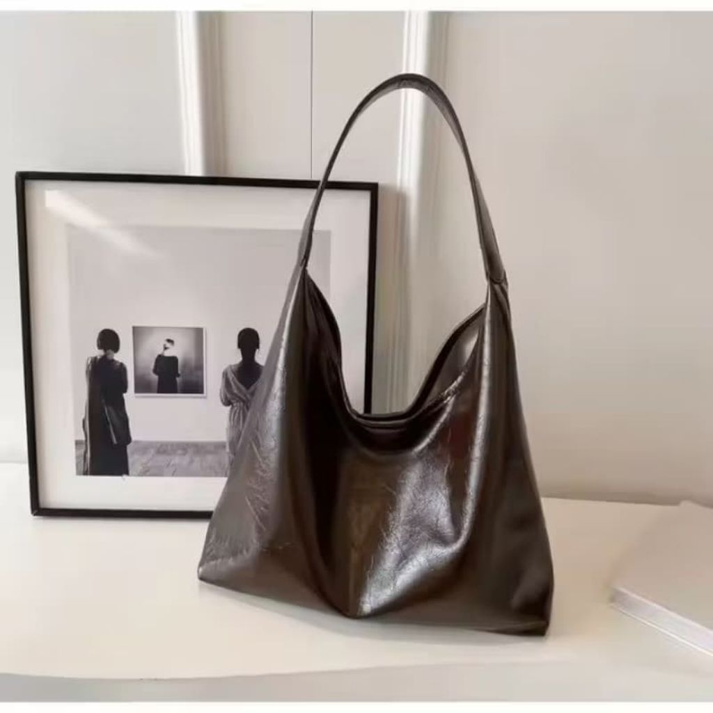 Tas Tote Wanita Ayien Desain Elegan Polos, Warna Hitam