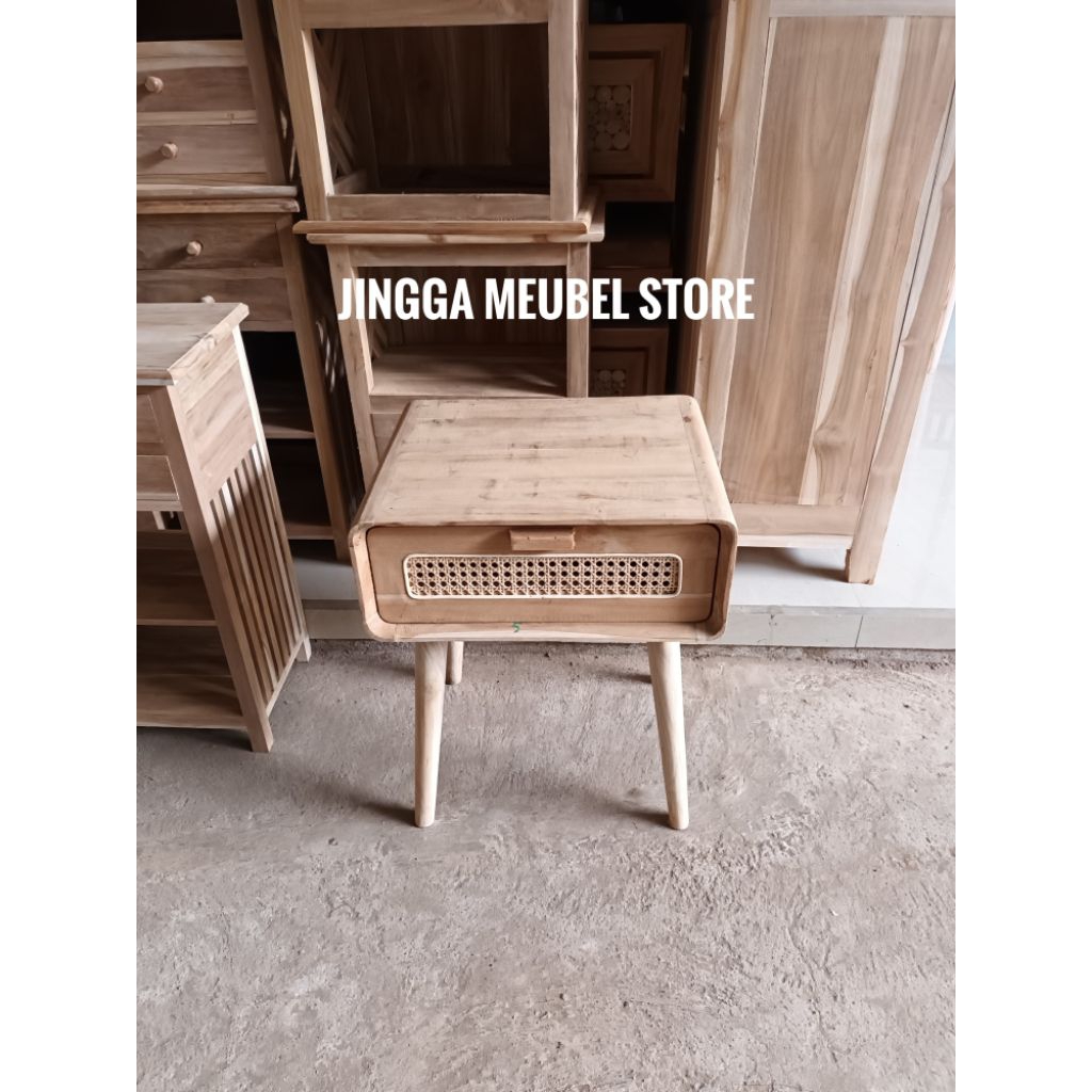 meja nakas meja sudut minimalis modern rotan