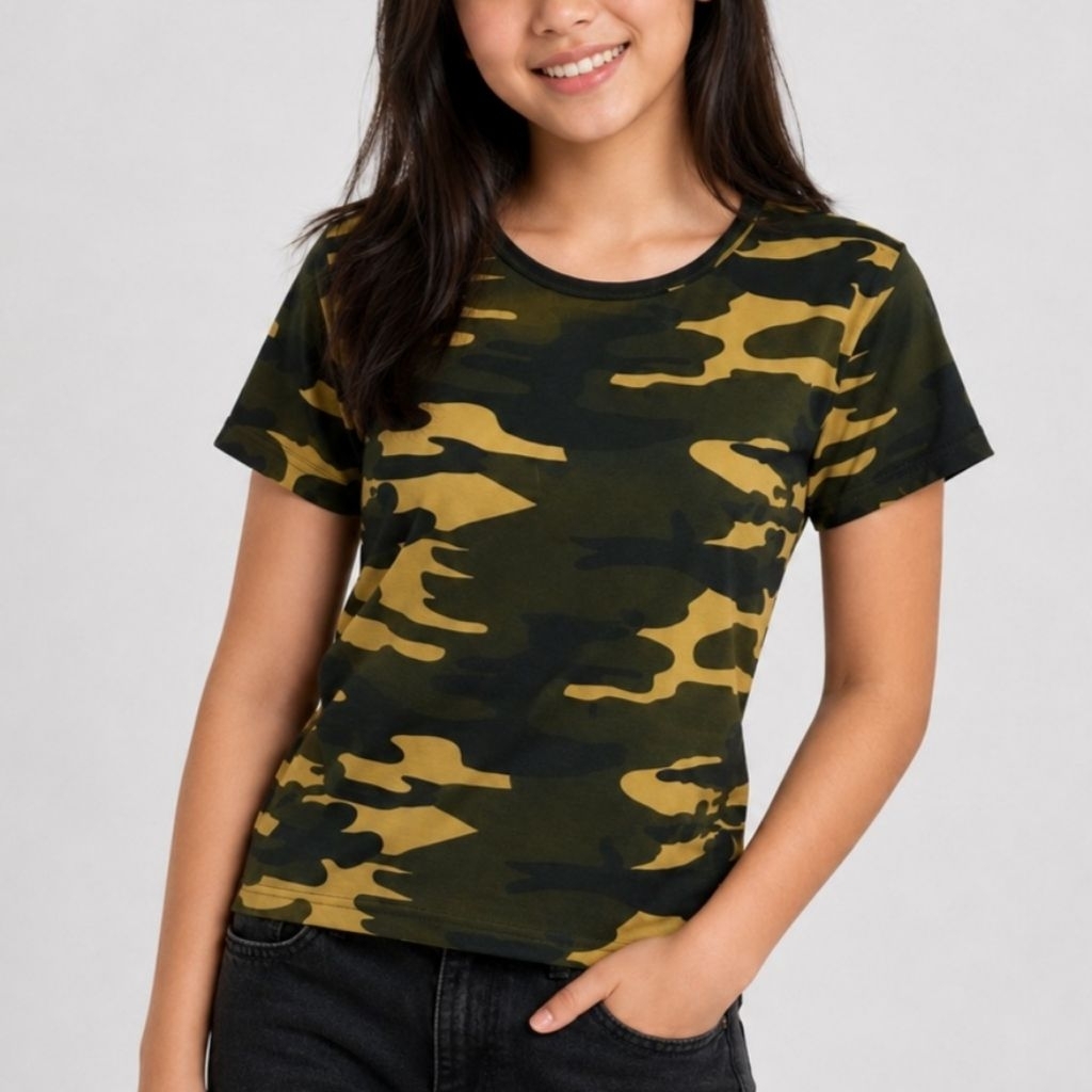 Baju Kaos Abg Tentara Hijau Army Polos Lengan Pendek Wanita