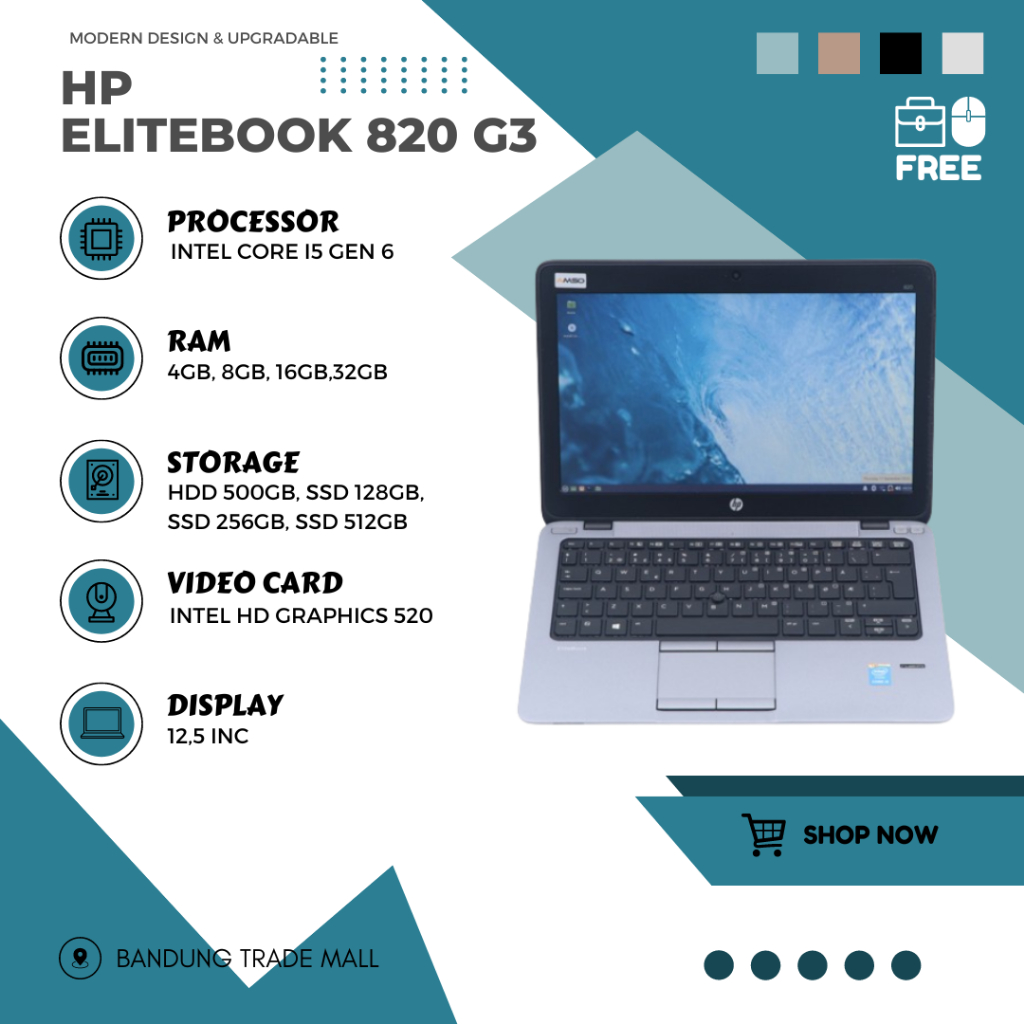 Laptop HP Elitebook 820 G4 I5 GEN 7 RAM 32GB SSD 512GB