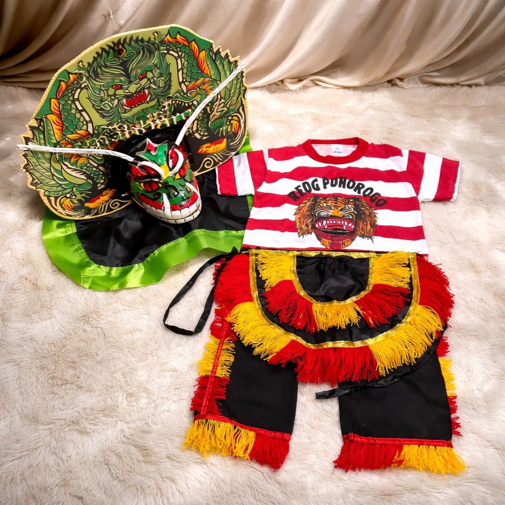 Setelan Reog Ponorogo Anak Barongan Caplokan Spon Kaos Reog Celana Jaranan Embong Tapih