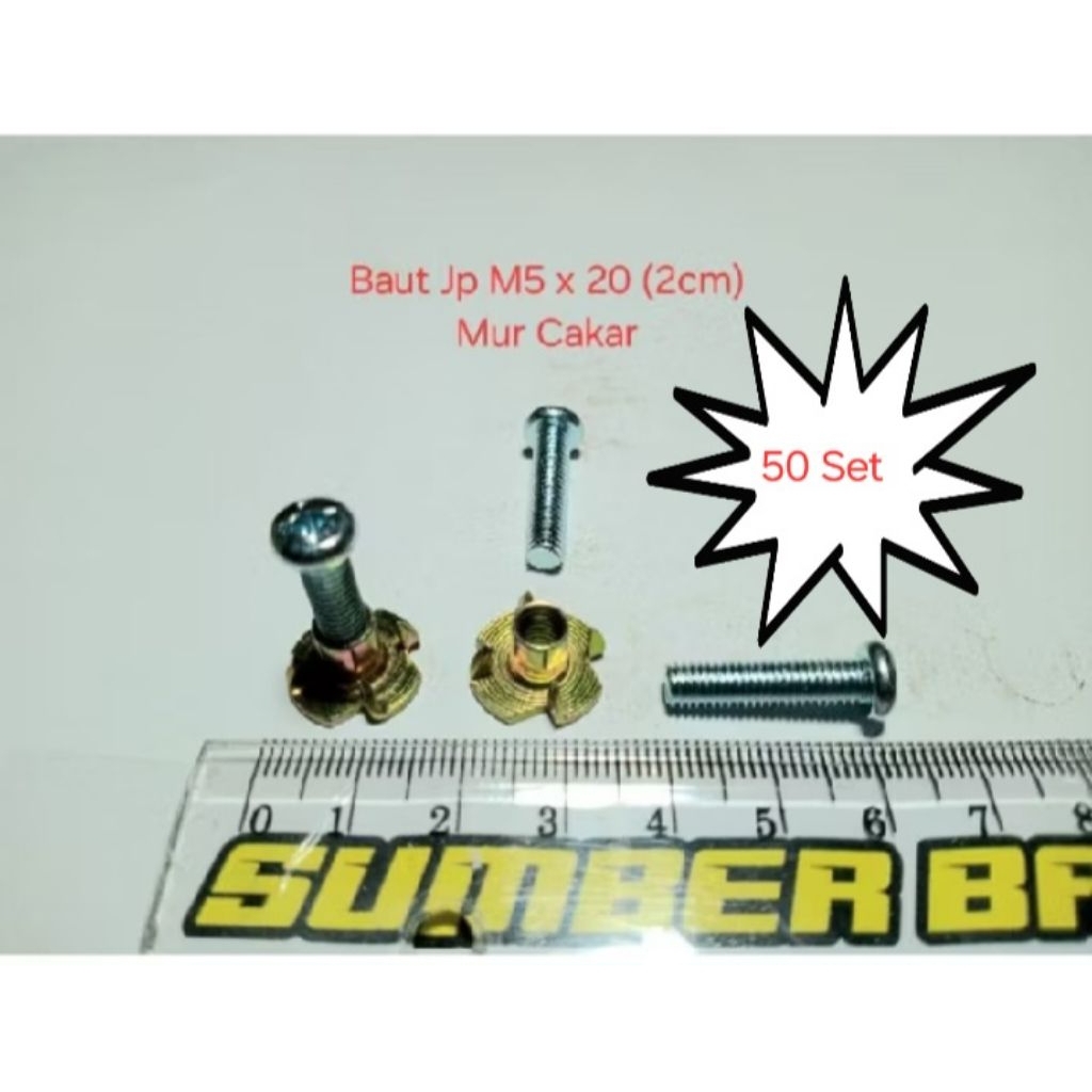 50 Set Baut jp m5 dan Mur cakar 2cm (baut 8an) kunci Obeng Plus(+) / Baut speaker